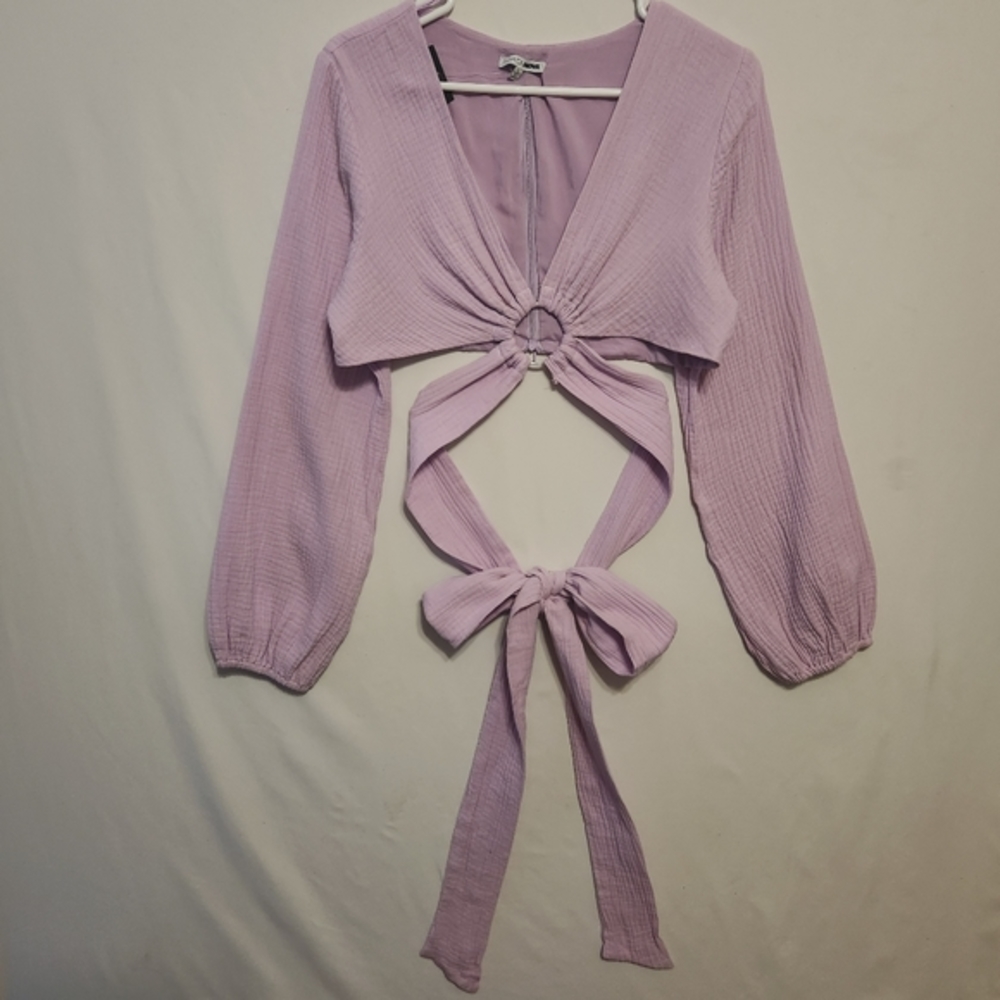 NWT Purple Deep Vneck Wrap Tie Bobbie Crop Top